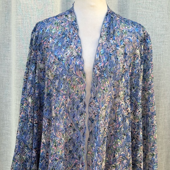 Vintage Long sleeve open light blue purple cover up cardigan blouse - Picture 7 of 16